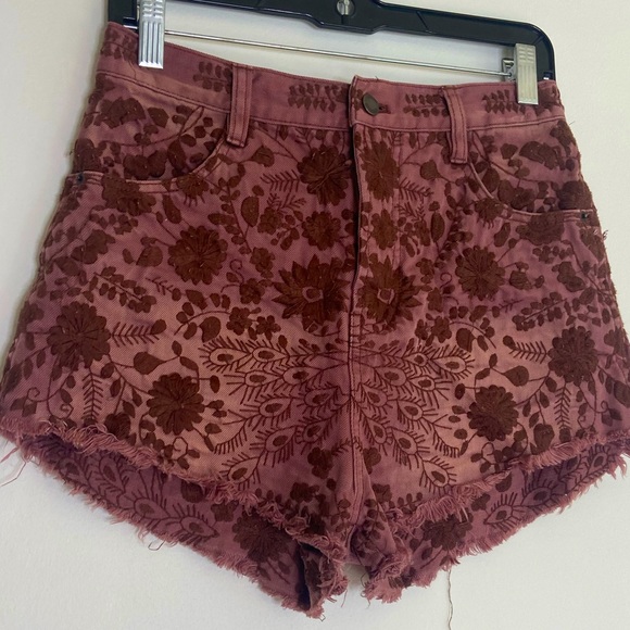 Free People Pants - Free people mauve embroidered jean shorts